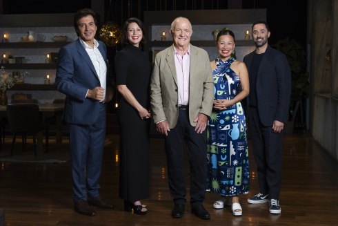 Rick and the judges on the MasterChef set. 