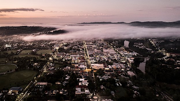 Low fog rests over Lismore at dawn.