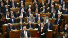 Hungarian Prime Minister Viktor Orban in parliament in Budapest, which approved Sweden’s accession into NATO.