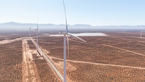 An aerial view of wind turbines in Port Augusta, South Australia.
