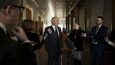 Labor MP Brendan O’Connor speaks to journalists at Parliament House on Monday.