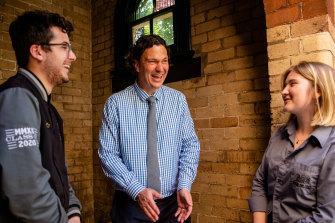 School captains Christian Chorbadjian and Audrey Ormella with deputy principal and school welbeing leader Nash Davis at Dulwich Hill High School.