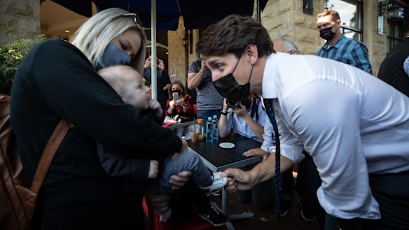Justin Trudeau campaigning for re-election in British Columbia.
