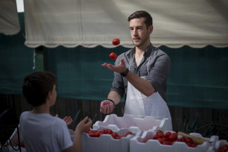 'We'll carry the flame': Nathan Jones takes a brief break from the passata production line. 