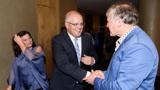 Prime Minister Scott Morrison arrives at Gladys Berejiklian's election night event in Sydney.