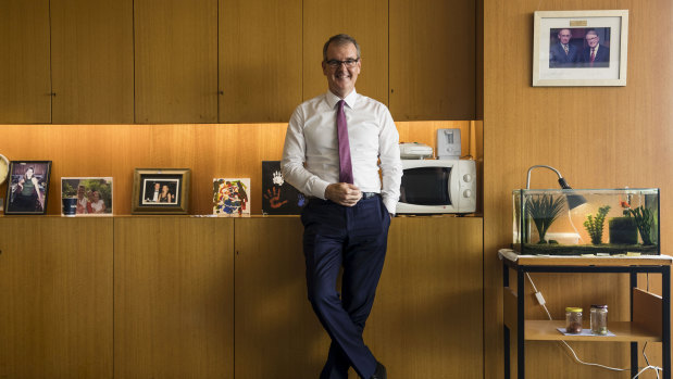 Self-confessed "fish man" NSW Opposition Leader Michael Daley in his office at Parliament House.