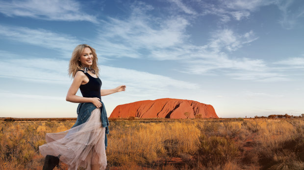Kylie Minogue at Uluru in the new Tourism Australia campaign.

