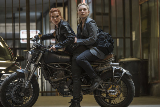 Scarlett Johansson as Black Widow/Natasha Romanoff (left) and Florence Pugh as Yelena in Black Widow.