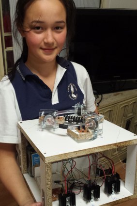 Josephine Collins five years ago with the original Personal Particle Accelerator she built for year 7 science.