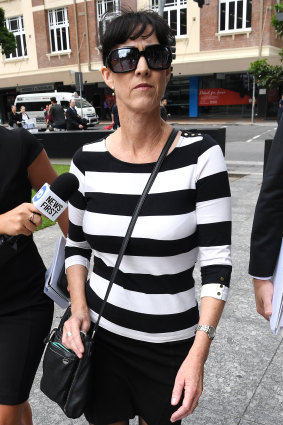 Sharon Oxenbridge, the wife of Wulff, arrives at the District Court in Brisbane.