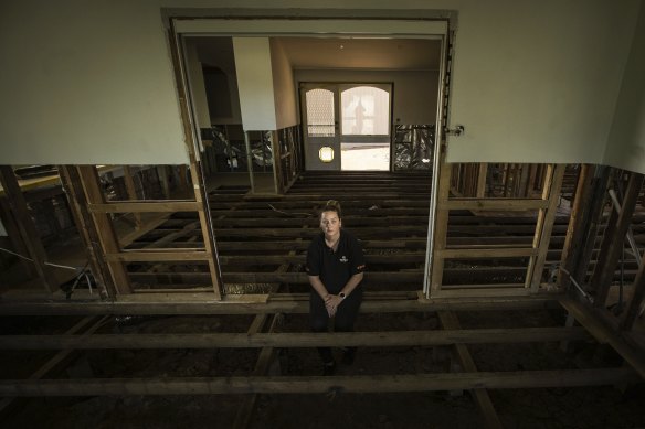 Courtney Carroll’s Seymour home is still uninhabitable 15 months after the October 2022 floods.