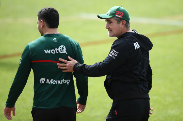 Mario Fenech, right, at South Sydney training in September last year.