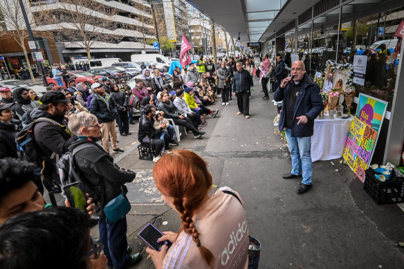 Protesters outside the Department of Home Affairs Office in Melbourne on Thursday.