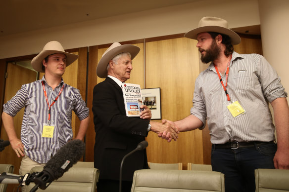 Parker and Overell with Bob Katter in Canberra in October 2016.