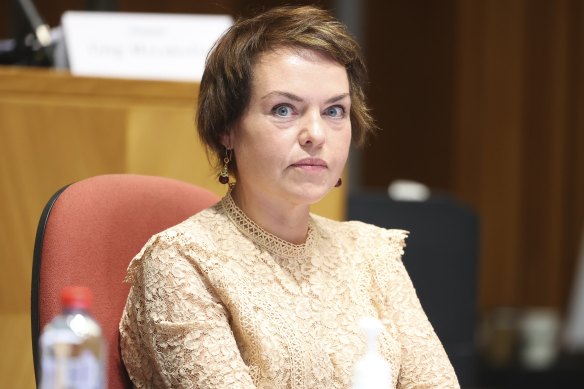 Kimberley Kitching during a senate estimates hearing in Canberra in February.