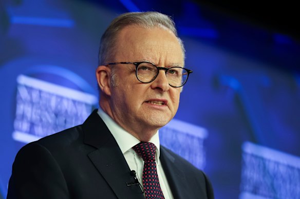 Prime Minister Anthony Albanese addressing the National Press Club.
