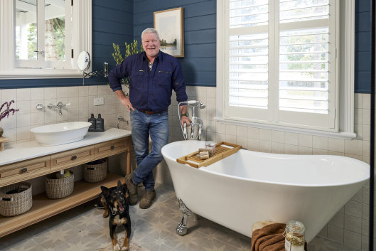 Cam inside the renovated bathroom of the 1860s homestead.