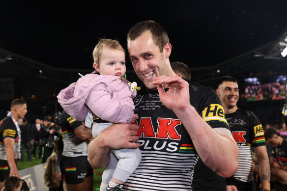 Yeo celebrates Penrith’s premiership with the next generation, daughter Haven.