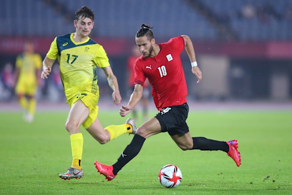 Connor Metcalfe at the Olympic Games in Tokyo, taking on Egypt.