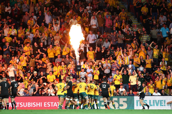 Red Bled redemption: The Wallabies celebrate in Brisbane.