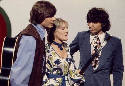 The Everly Brothers, Phil (right) and Don with Petula Clark, 1970.