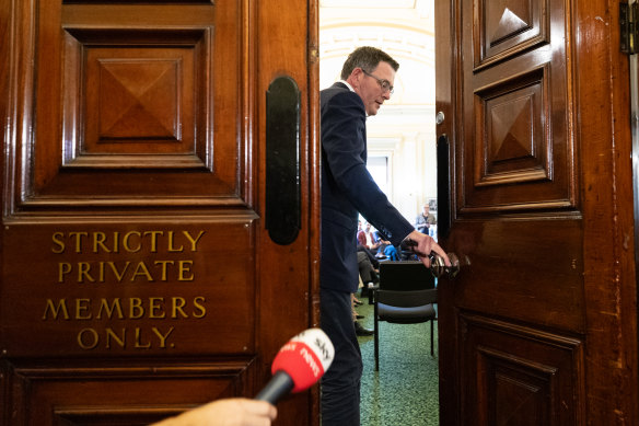 Then-premier Daniel Andrews as he entered the fiery meeting of the Labor caucus on September 27 to elect his replacement.