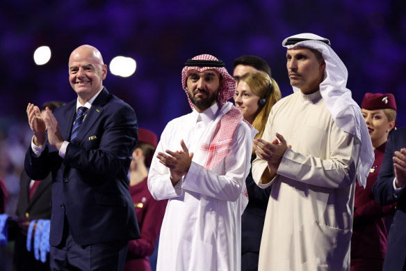 FIFA president Gianni Infantino with Saudi sports minister Prince Abdulaziz bin Turki Al Faisal.