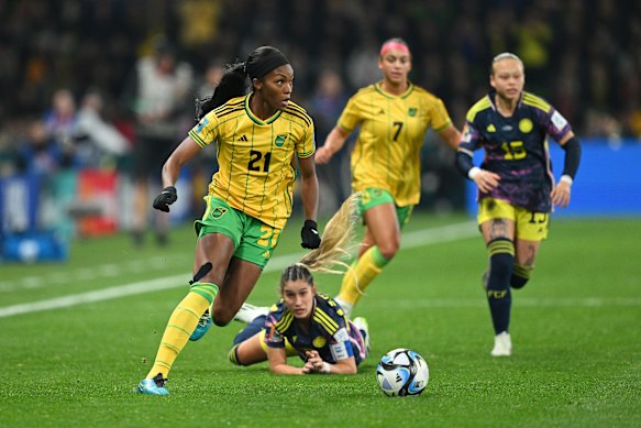 Jamaica’s Cheyna Matthews goes on the attack.