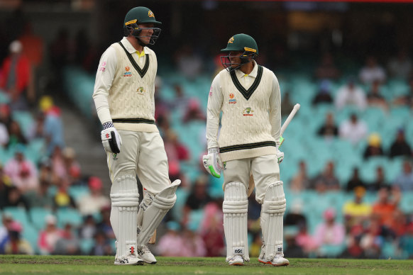 Don’t come any closer: Usman Khawaja has apparently been sledging Matt Renshaw long before he arrived at the crease.