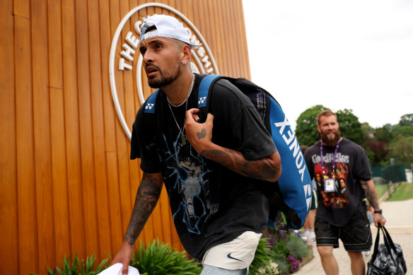 Australian tennis star Nick Kyrgios, seen here after a practice session last Wednesday, has pulled out of Wimbledon after tearing a ligament in his wrist.