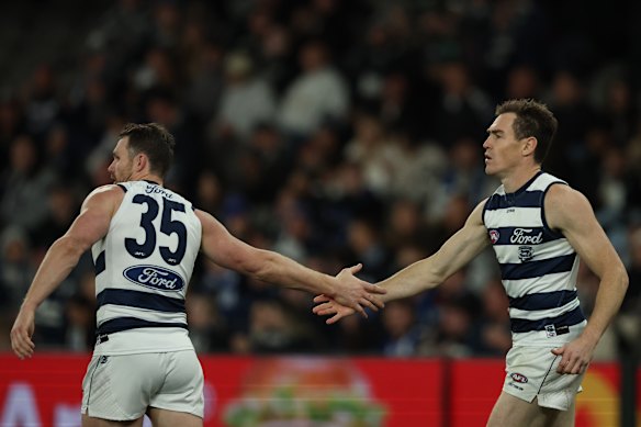 Dangerfield and Jeremy Cameron both feasted on the Kangaroos on Saturday night.