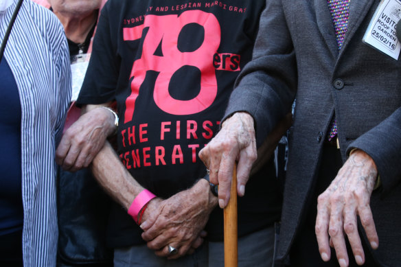 Members of the original gay march, known as 78ers, at the apology by the NSW Legislative Chamber.