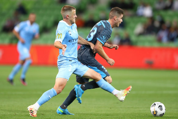 Tight tussle: Melbourne City v Sydney FC.