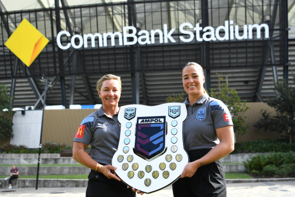 Kylie Hilder and Isabelle Kelly at the launch of the 2023 women’s State of Origin series. 