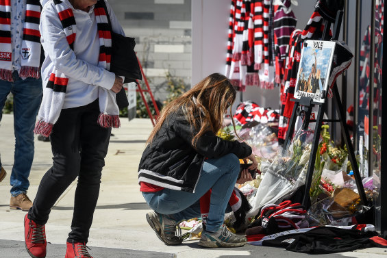 Fans gathering for Danny Frawley's funeral at Moorabbin.