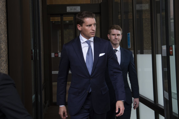 Andrew Hastie leaves the Federal Court in Sydney on Thursday.