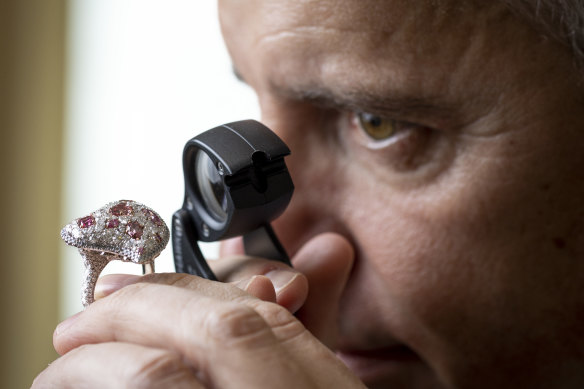 Patrick Coppens, general manager of sales and marketing at Rio Tinto Diamonds, with a rare Argyle pink diamond ring worth $6 million.