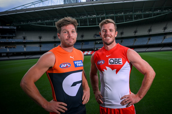 Giants skipper Toby Greene and Sydney co-captain Luke Parker.