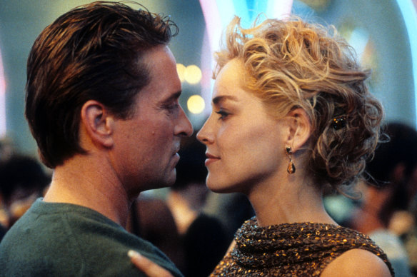 Michael Douglas and Sharon Stone play a cop and killer in Basic Instinct.