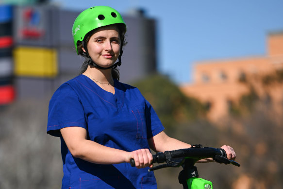 Nurse Lucy Dahan uses e-scooters to commute.