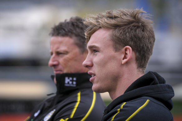 Richmond coach Damien Hardwick and key forward Tom Lynch.