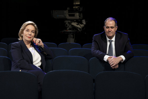 ABC chair Ita Buttrose with managing director David Anderson in the Q+A studio. 