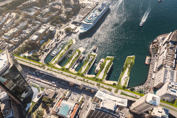 An artist's impression of Sydney architectural firm CplusC's design for the redevelopment of Circular Quay. 