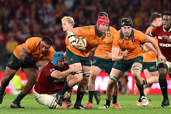 Harry Wilson takes a carry for the Wallabies. 