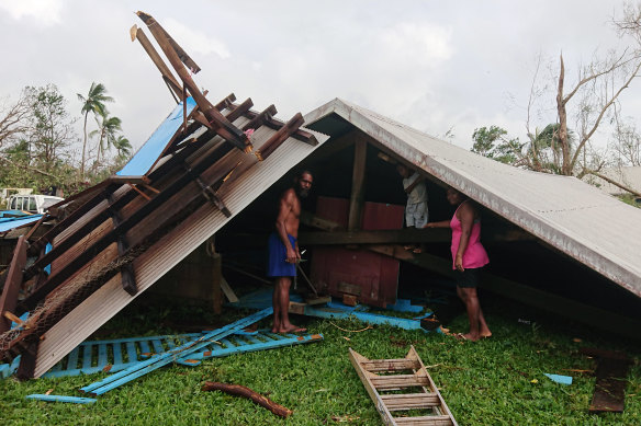 The Rowhani Bahai School assembly hall in Luganville, Vanuatu, after Tropical Cyclone Harold struck the Pacific nation.