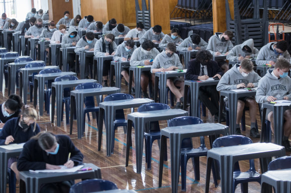 VCE students sit for assessments at McKinnon Secondary College last year. 