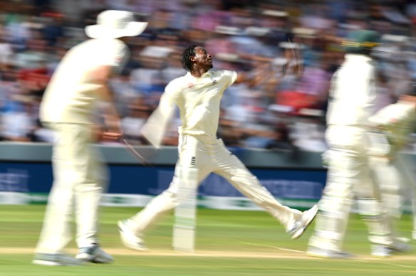 Jofra Archer bowls during day four of the second Test at Lord’s in 2019.