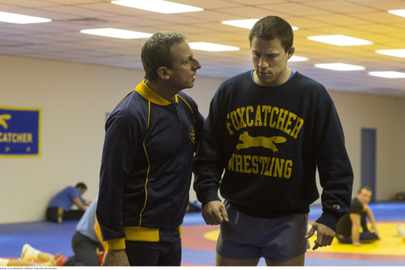 Steve Carell and Channing Tatum in wrestling drama Foxcatcher. 