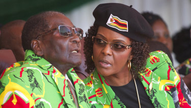 Former Zimbabwean president Robert Mugabe, and his wife Grace pictured during a youth rally in June, 2017.