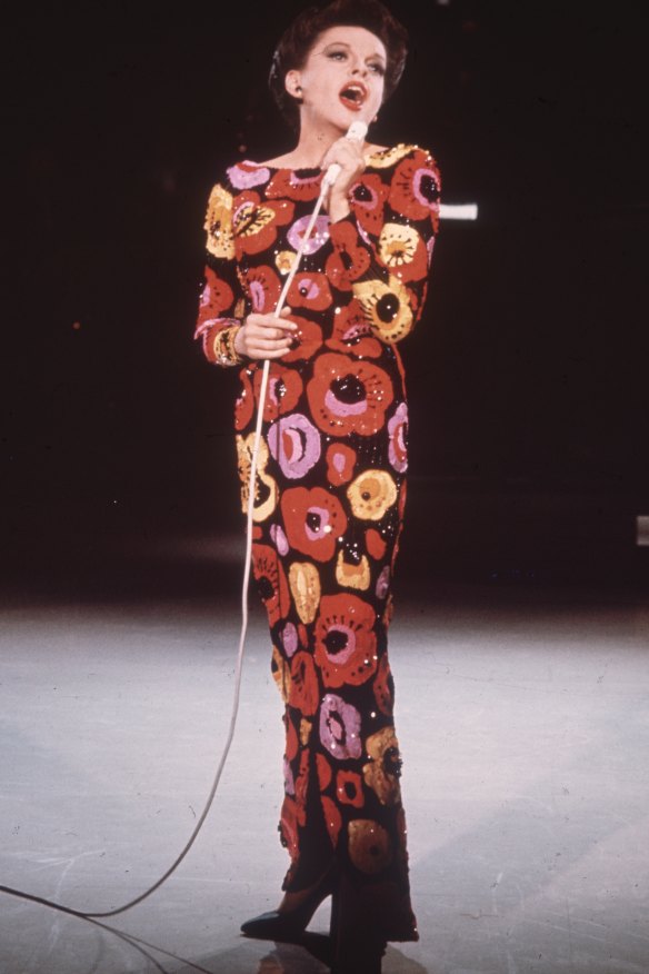 For her first Sydney concert, Garland wore a striking dress with a poppy theme (pictured here from a performance for her US TV show).